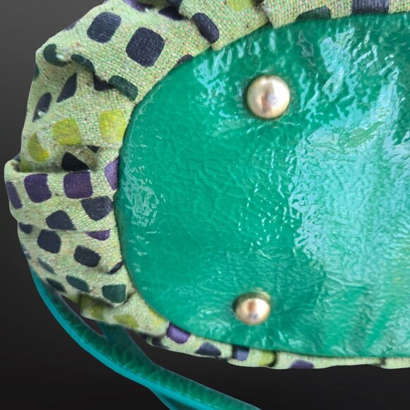 Y2K Matteo Mio Green Top Handle Bag With Bow Mcbling Fairy Faux Leather Canvas - Picture 5 of 10